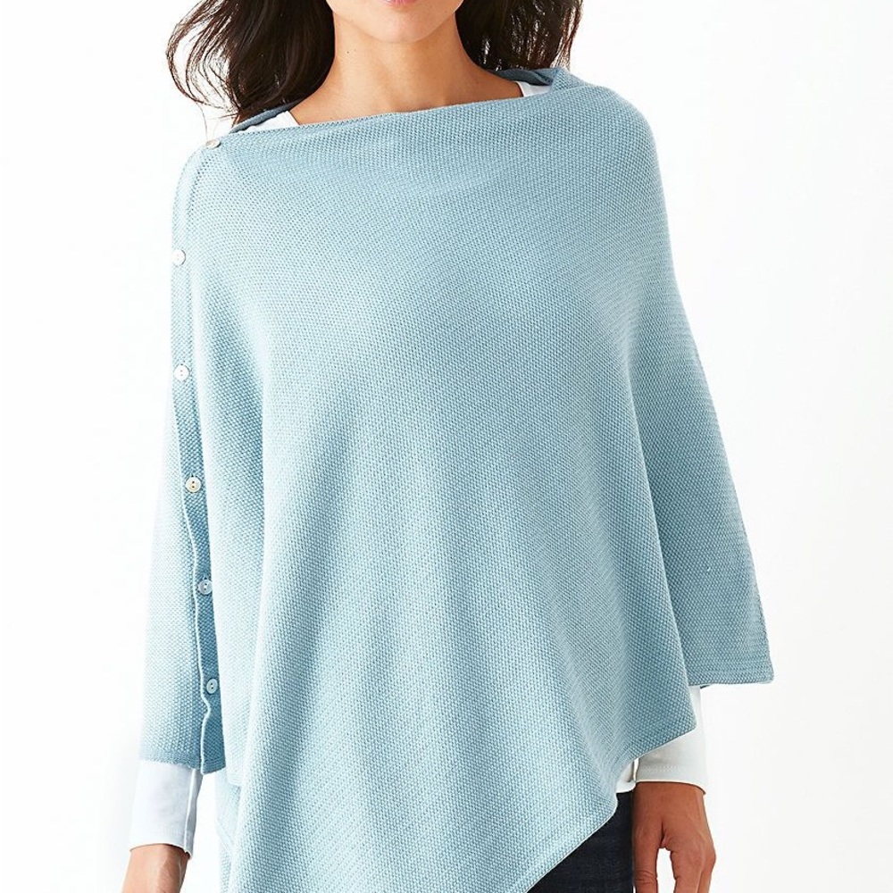 J Jill Aqua Poncho OS with buttons on shoulder or front NWOT